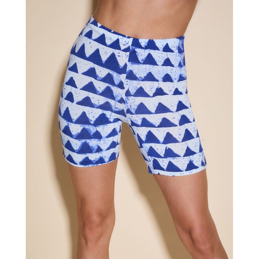 Cosabella‎ x Studio 189 Blue White Batik Triangle Print Bike Shorts Size Small